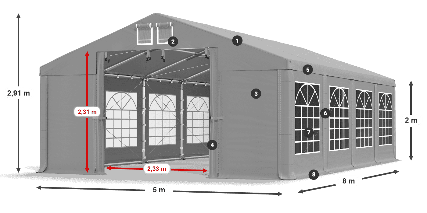 Dach: FR 620 PVC Wände: SD 500 PVC 2m Legende