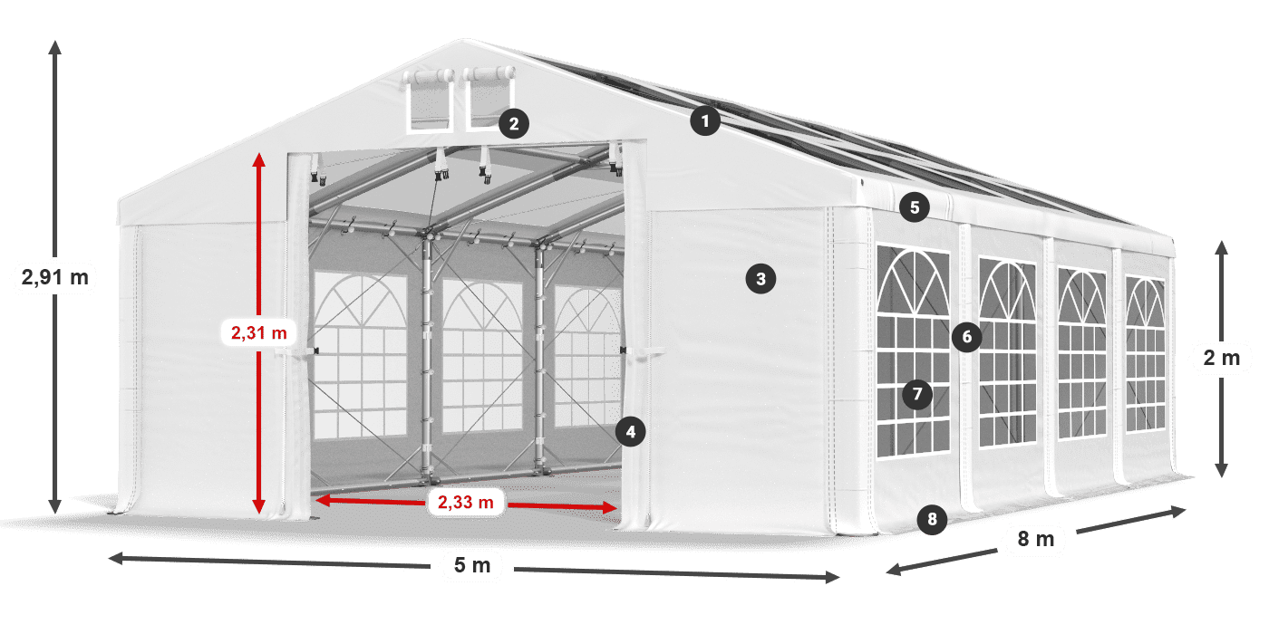 Dach: MS T 580 PVC Wände: FR 620 PVC 2m Legende