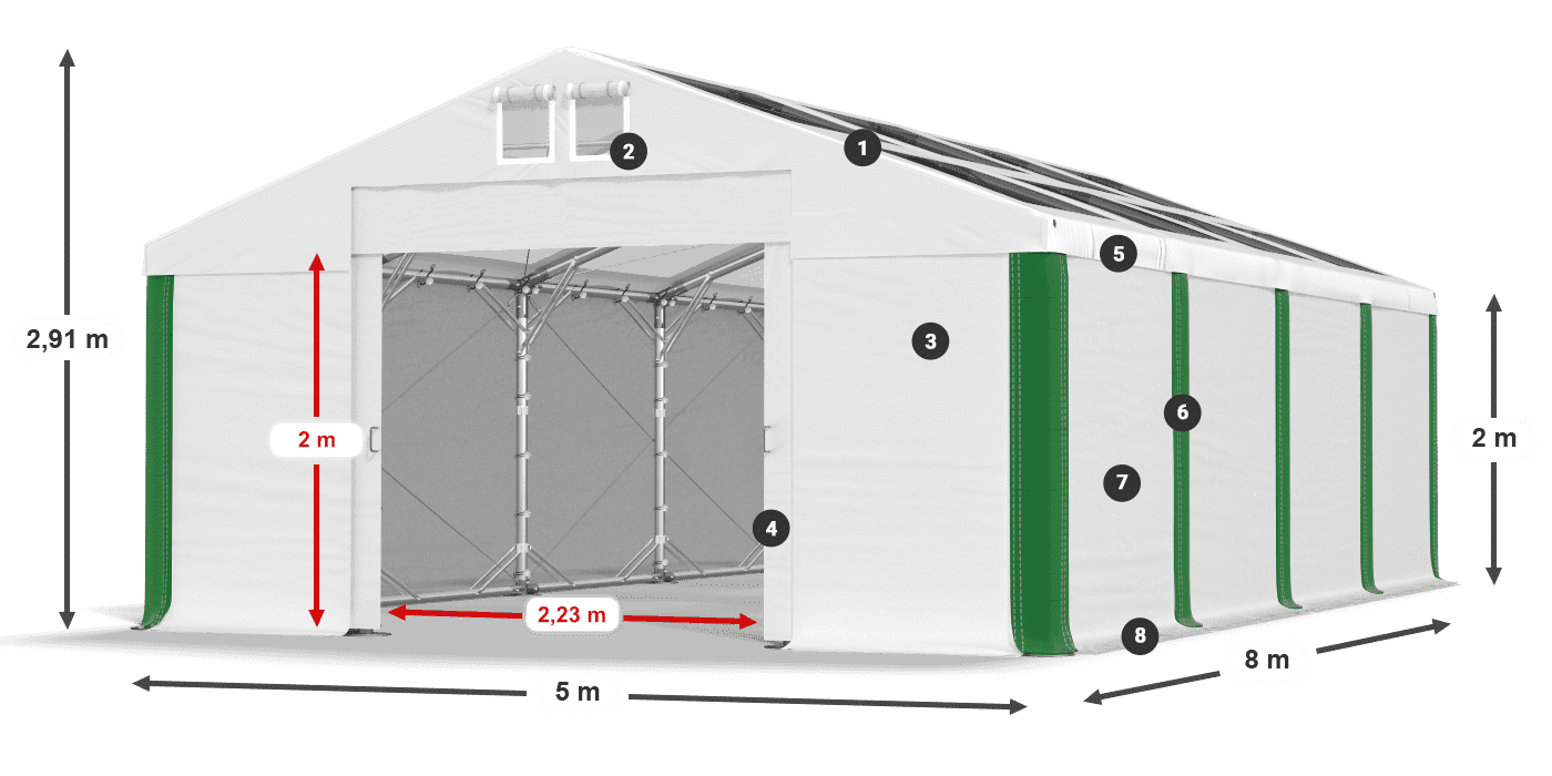 Dach: MS T 580 PVC Wände: FR 620 PVC 2m Legende