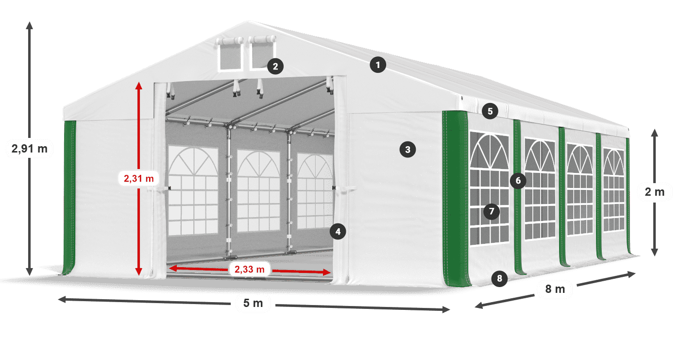 Dach: MS 580 PVC Wände: FR 620 PVC 2m Legende