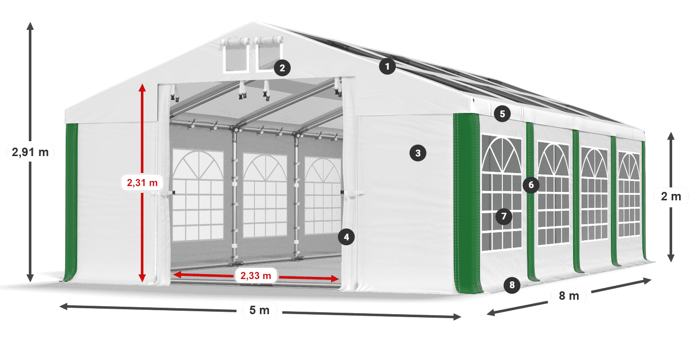 Dach: MS T 580 PVC Wände: FR 620 PVC 2m Legende