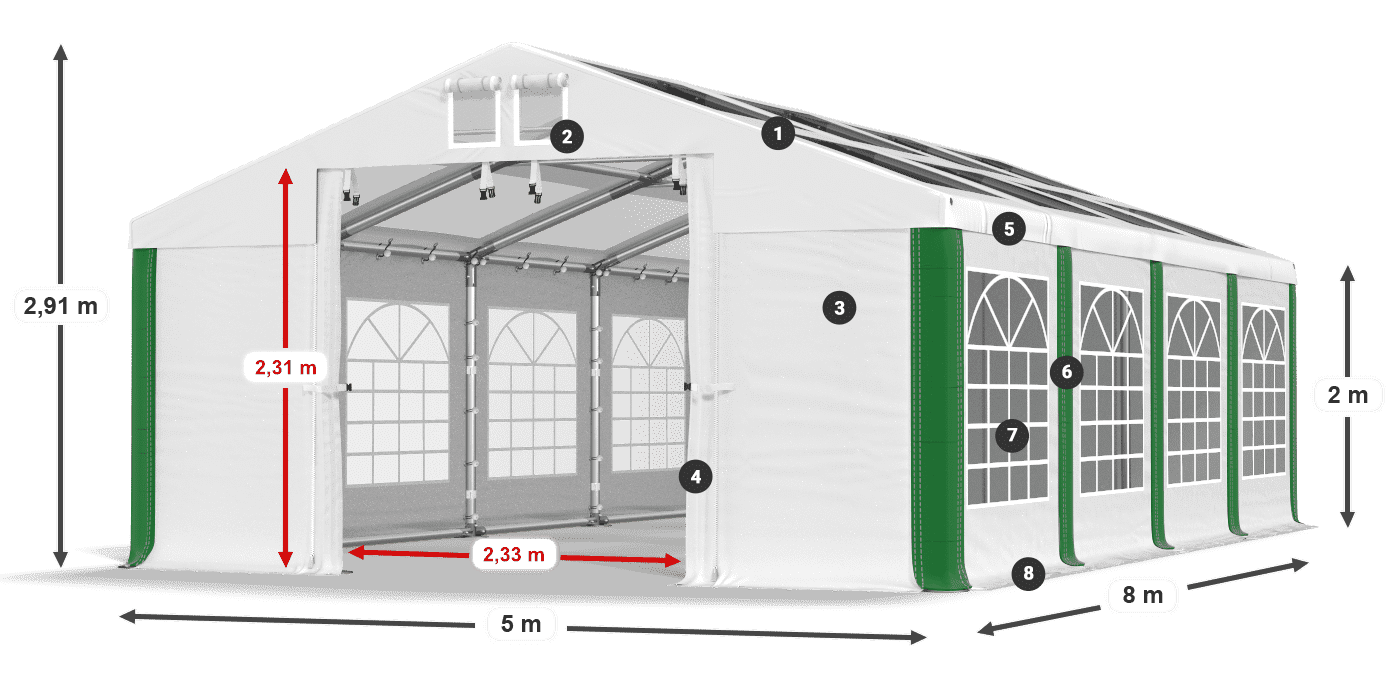Dach: MS T 580 PVC Wände: FR 620 PVC 2m Legende