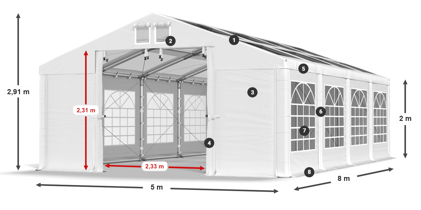 Dach: MS T 580 PVC Wände: FR 620 PVC 2m Legende