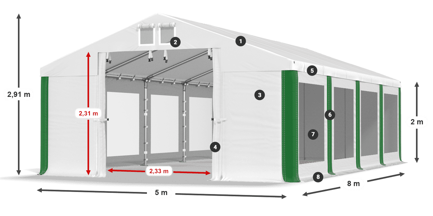 Dach: MS 580 PVC Wände: MS 580 PVC 2m Legende
