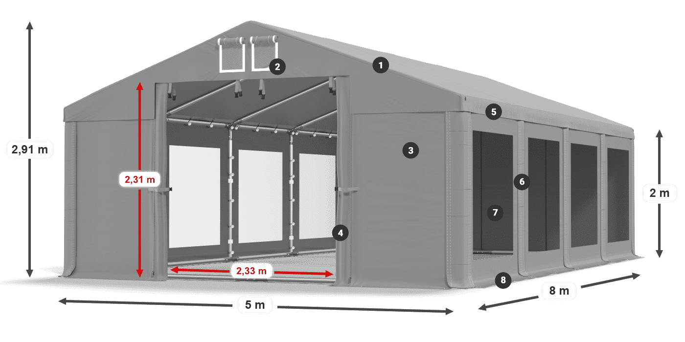 Dach: MS 580 PVC Wände: MS 580 PVC 2m Legende