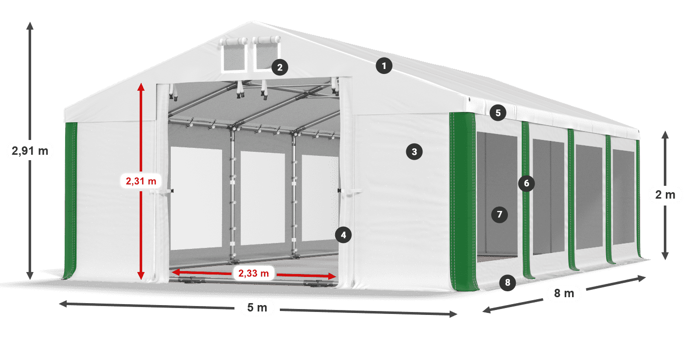 Dach: MS 580 PVC Wände: MS 580 PVC 2m Legende