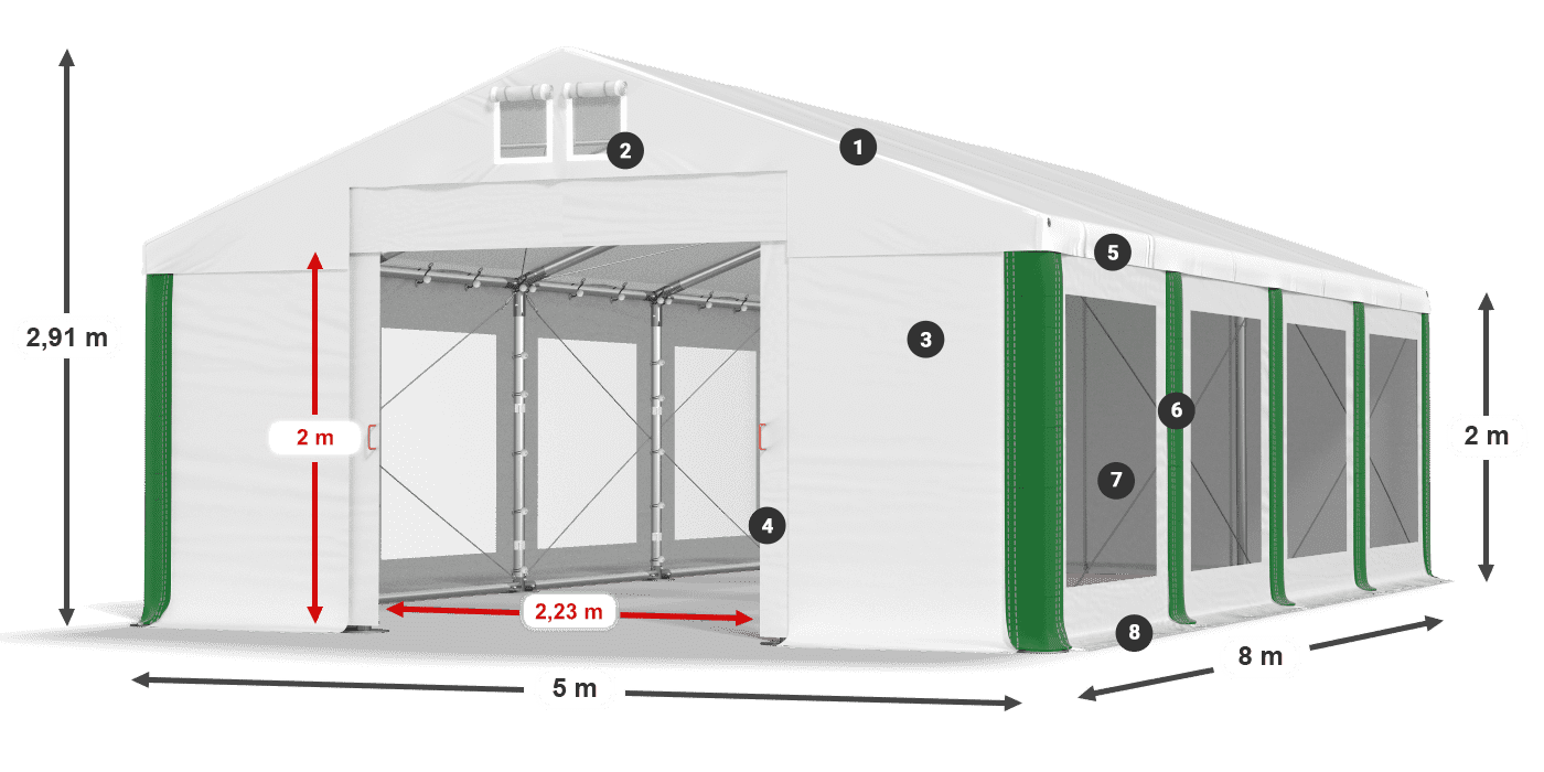 Dach: MS 580 PVC Wände: MS 580 PVC 2m Legende