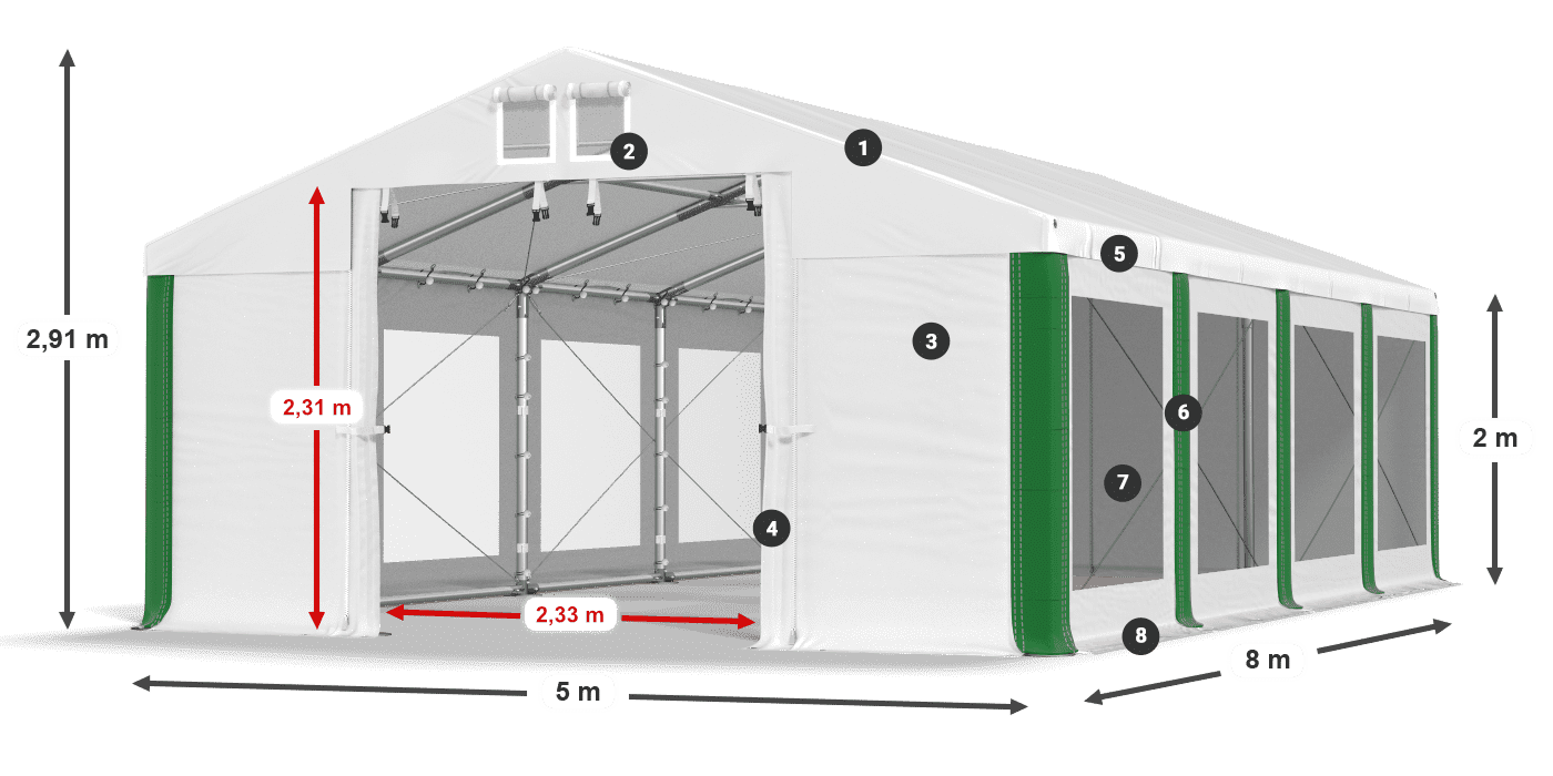 Dach: MS 580 PVC Wände: MS 580 PVC 2m Legende