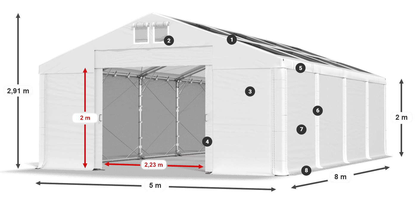 Dach: MS T 580 PVC Wände: SD 500 PVC 2m Legende