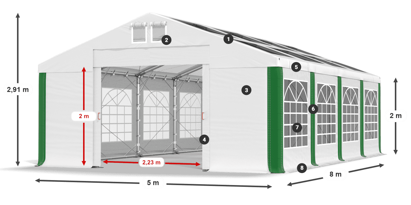 Dach: MS 580 PVC Wände: SD 500 PVC 2m Legende