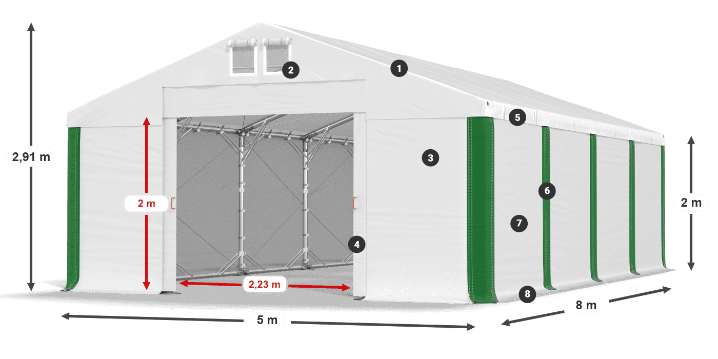 Dach: MS 580 PVC Wände: SD 500 PVC 2m Legende
