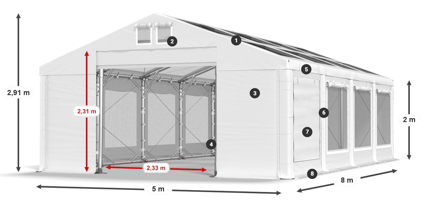 Dach: MS T 580 PVC Wände: SDM 500 PVC 2m Legende