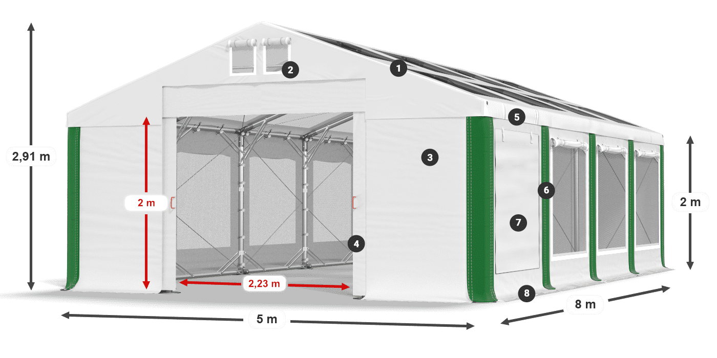 Dach: MS T 580 PVC Wände: SDM 500 PVC 2m Legende
