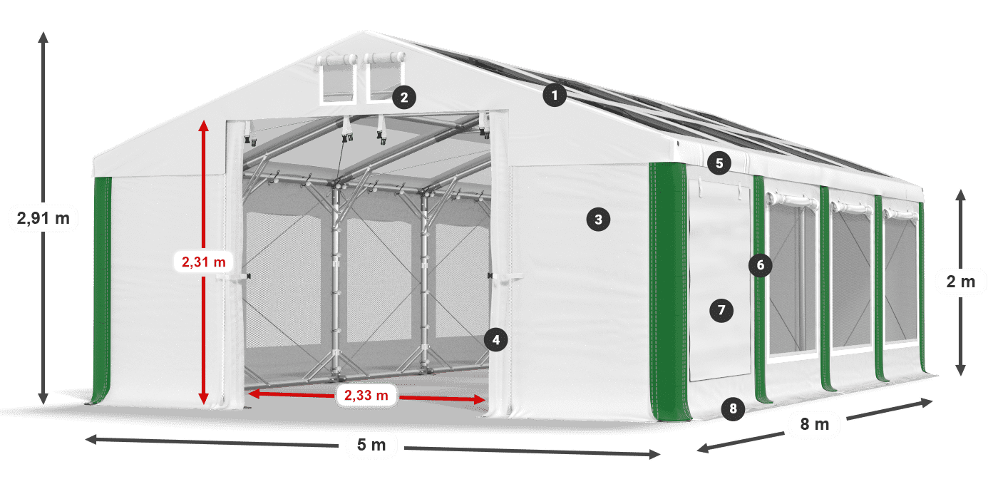 Dach: MS T 580 PVC Wände: SDM 500 PVC 2m Legende