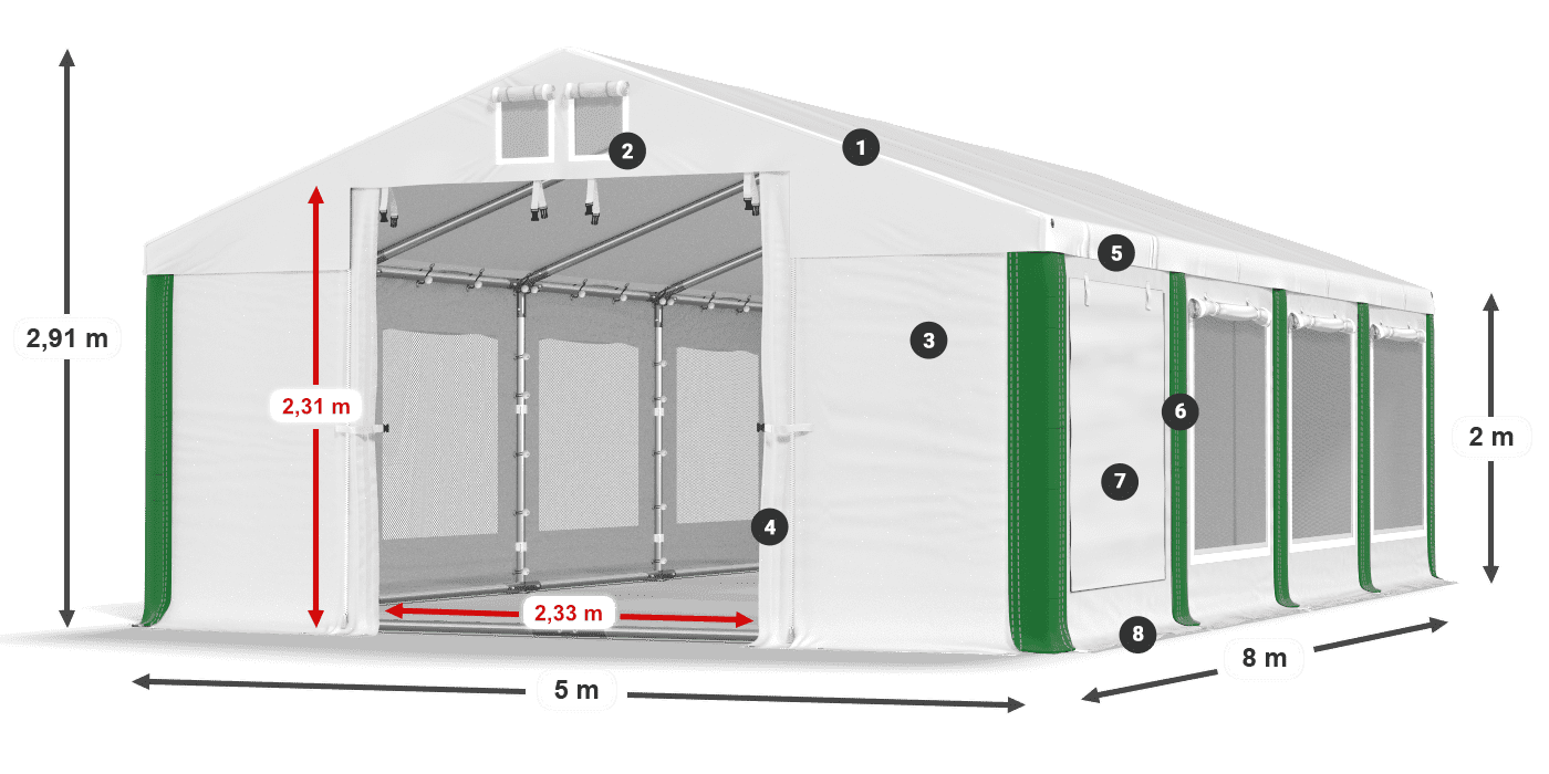 Dach: MS 580 PVC Wände: SD M 500 PVC 2m Legende