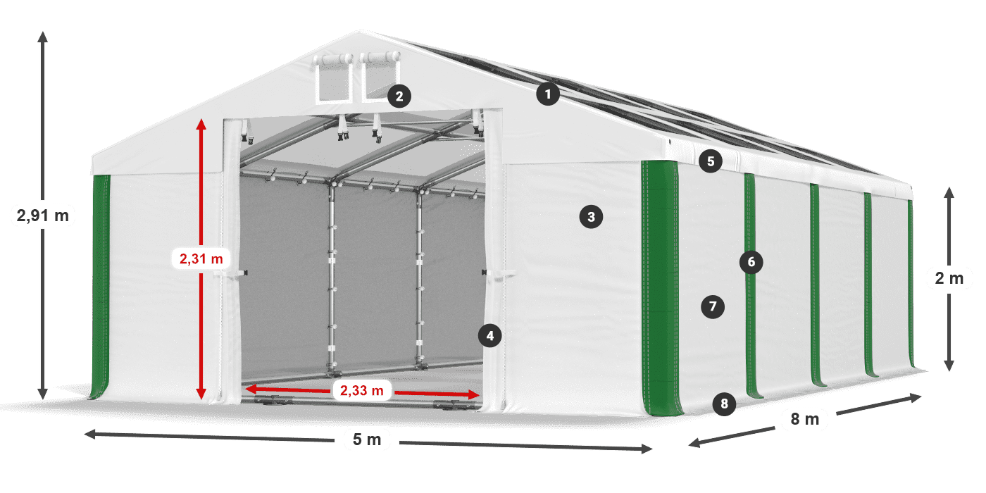 Dach: MS T 580 PVC Wände: SD 500 PVC 2m Legende