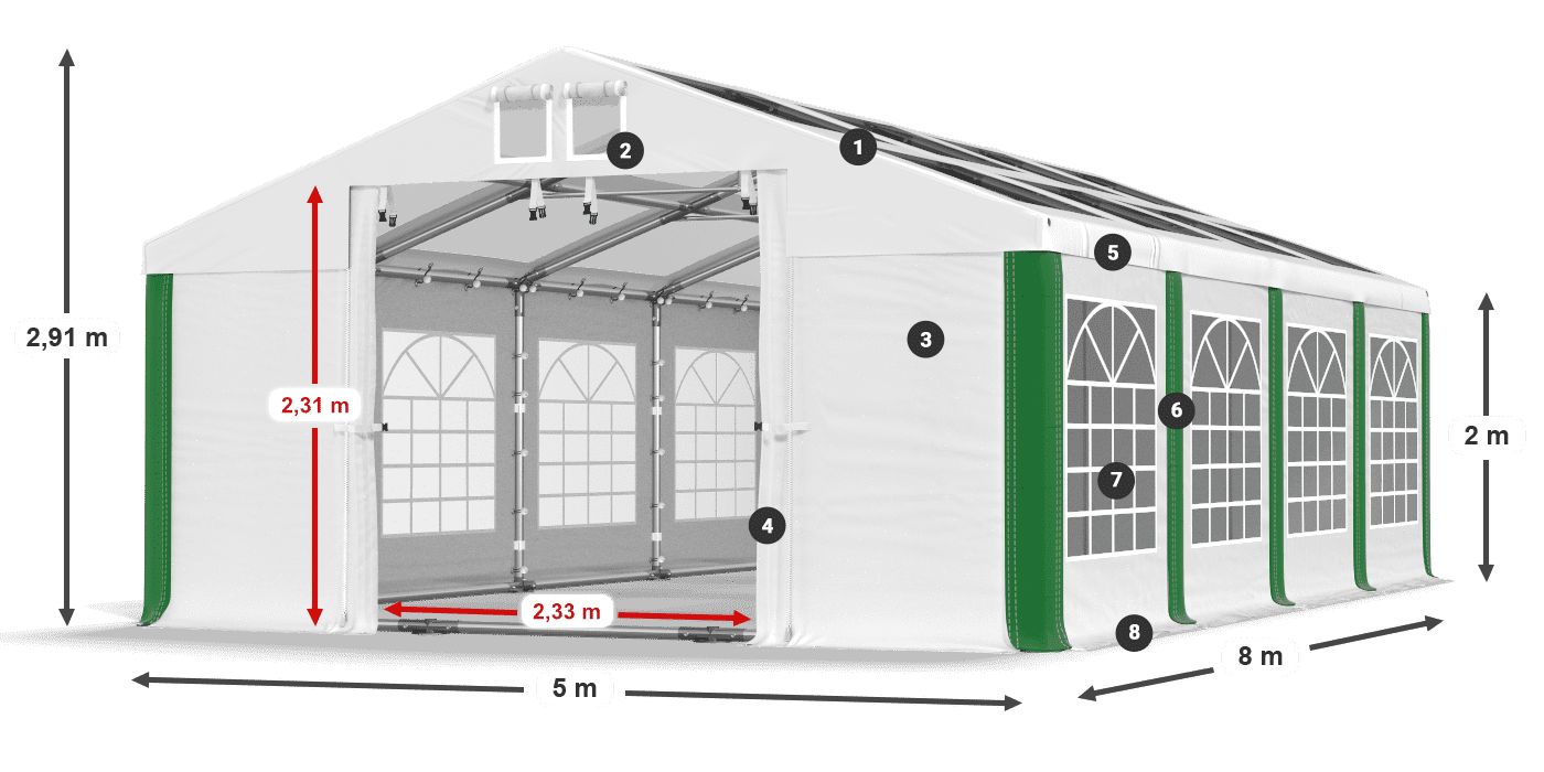 Dach: MS 580 PVC Wände: SD 500 PVC 2m Legende