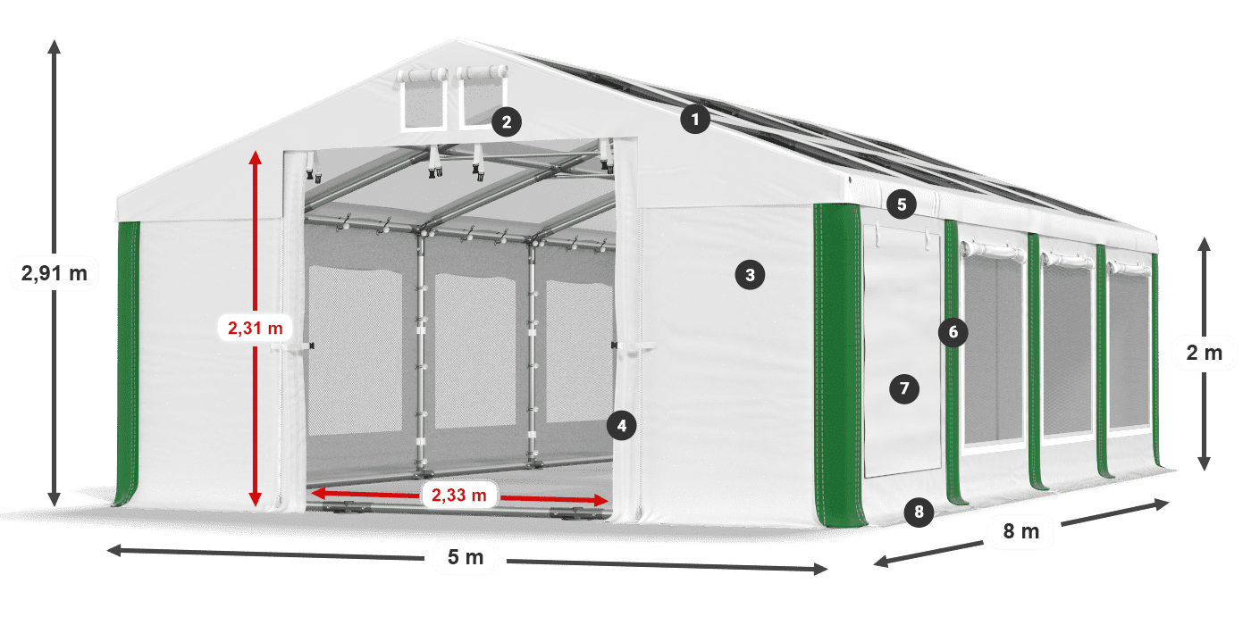 Dach: MS T 580 PVC Wände: SDM 500 PVC 2m Legende