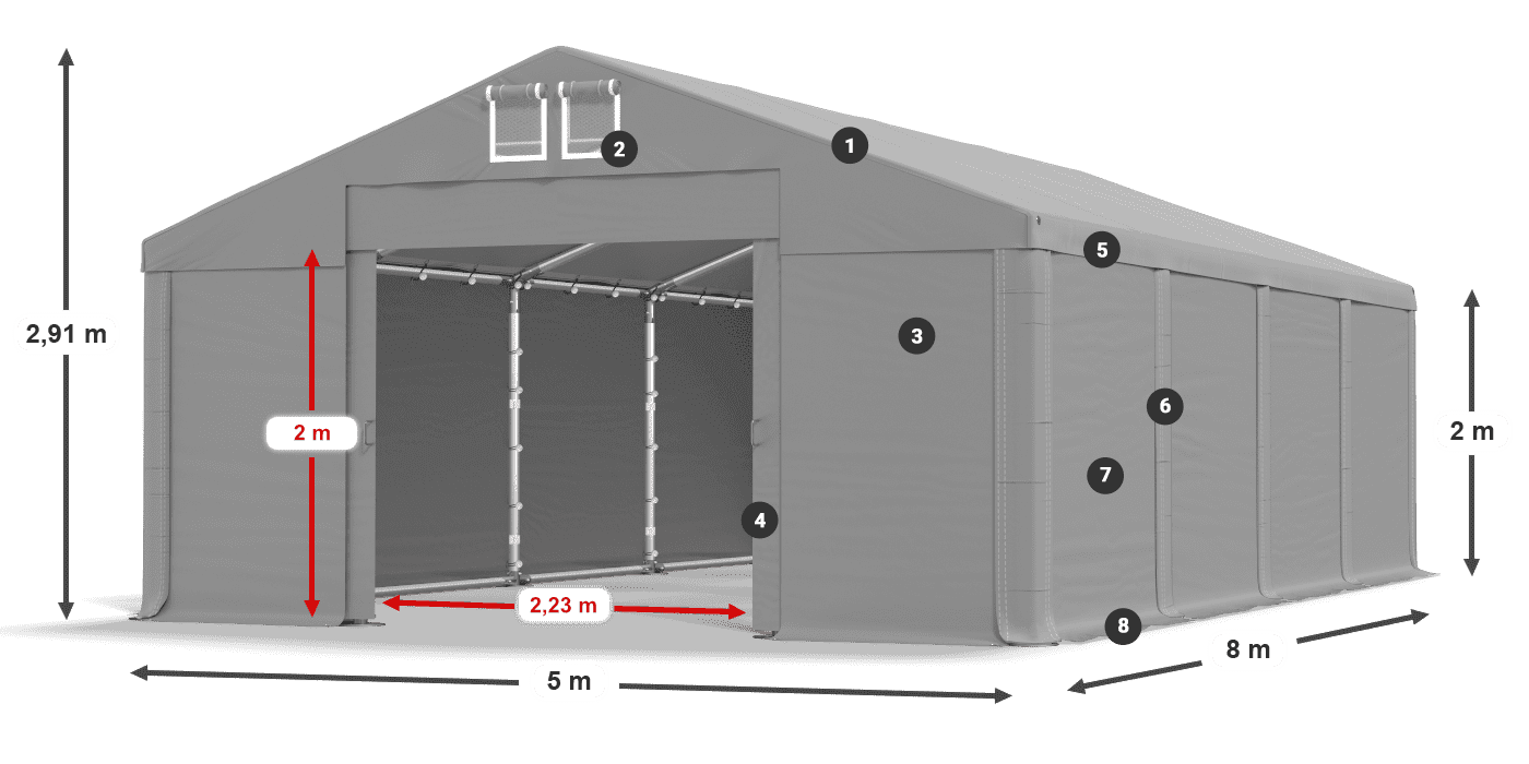 Dach: MS 580 PVC Wände: SD 500 PVC 2m Legende