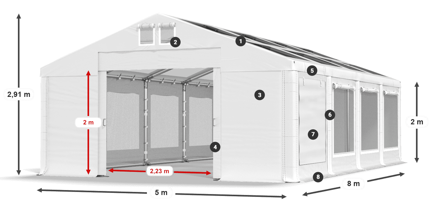 Dach: MS T 580 PVC Wände: SDM 500 PVC 2m Legende