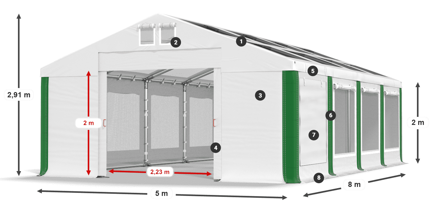 Dach: MS T 580 PVC Wände: SDM 500 PVC 2m Legende