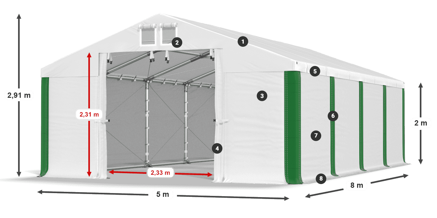 Dach: MS 580 PVC Wände: SD 500 PVC 2m Legende