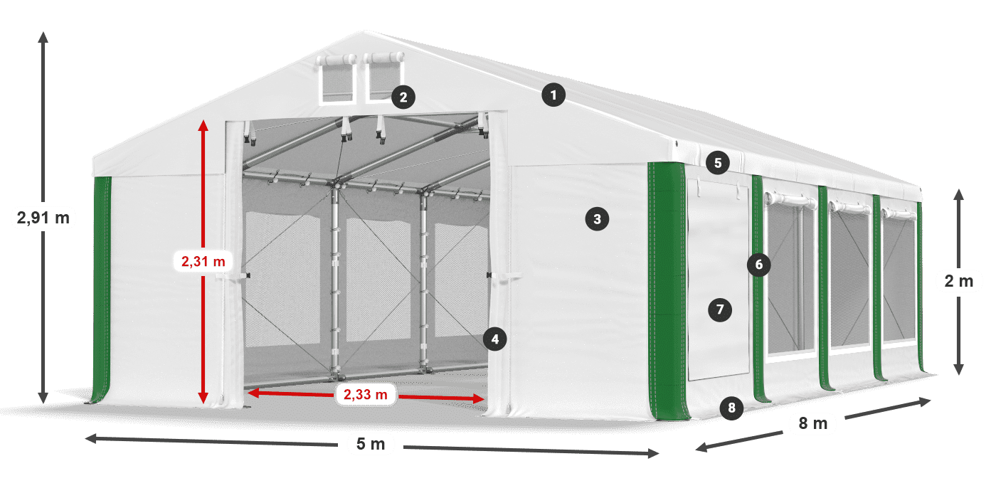 Dach: MS 580 PVC Wände: SD M 500 PVC 2m Legende