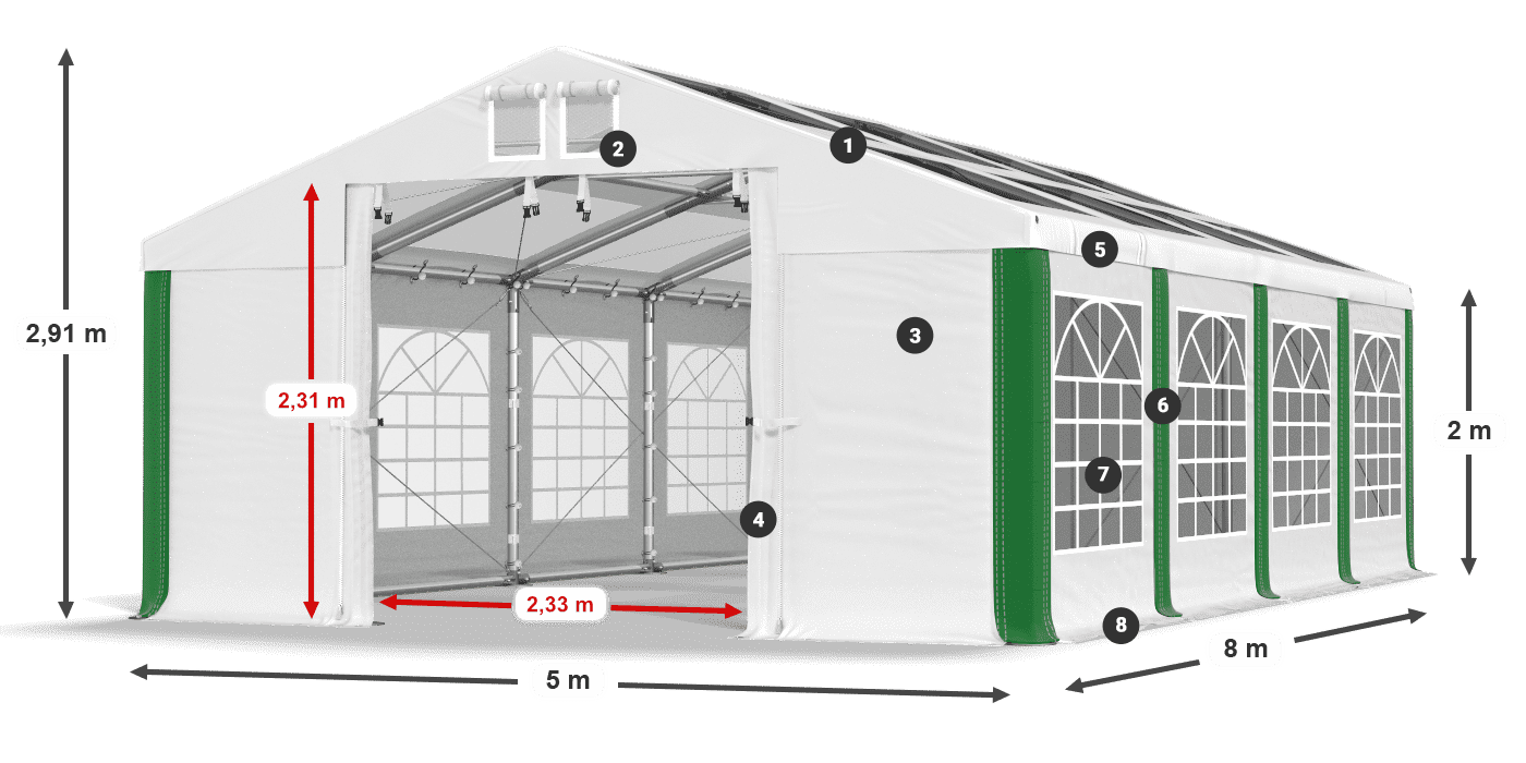 Dach: MS 580 PVC Wände: SD 500 PVC 2m Legende