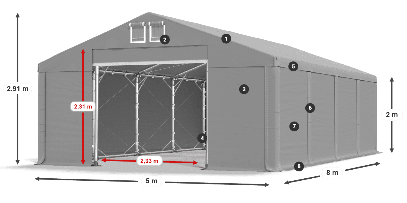 Dach: SD 560 PVC Wände: FR 620 PVC Legende 2m