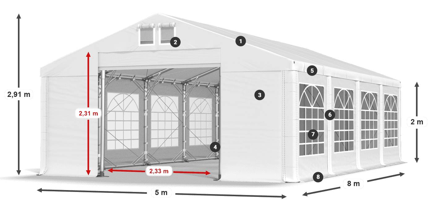 Dach: SD 560 PVC Wände: FR 620 PVC Legende 2m
