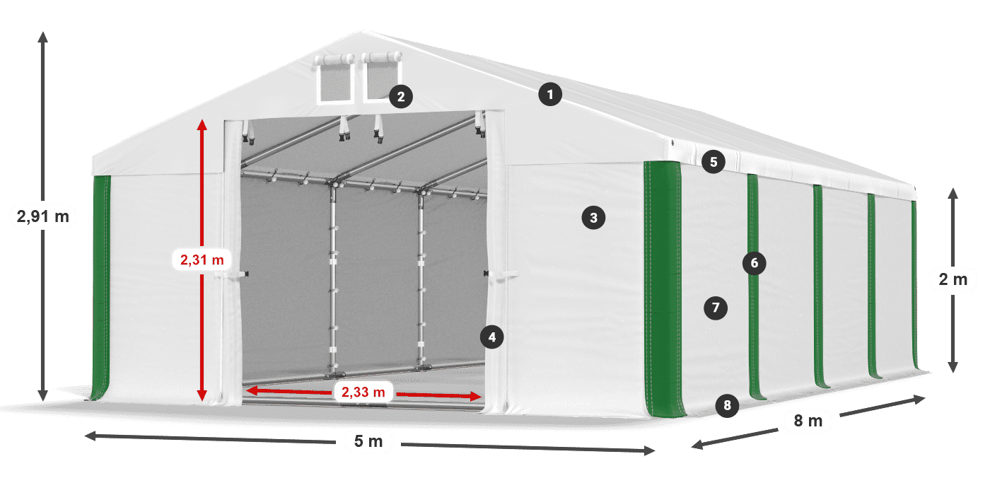 Dach: SD 560 PVC Wände: FR 620 PVC Legende 2m