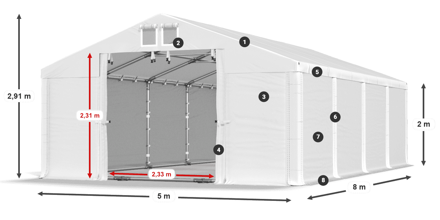 Dach: SD 560 PVC Wände: FR 620 PVC Legende 2m