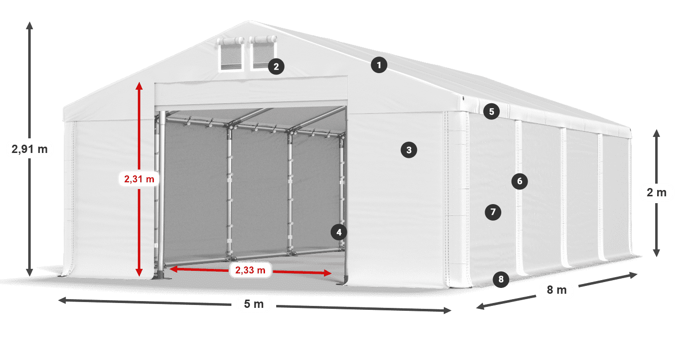 Dach: SD 560 PVC Wände: FR 620 PVC Legende 2m