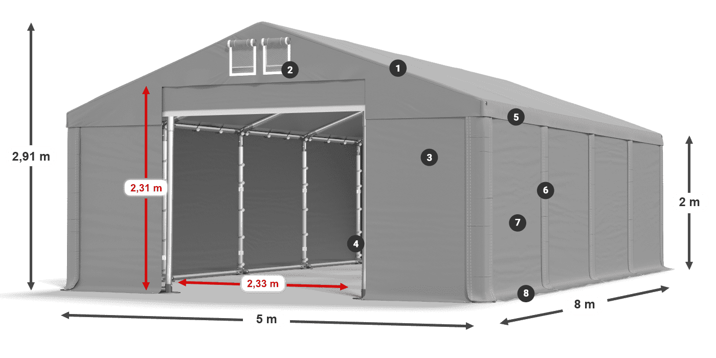 Dach: SD 560 PVC Wände: FR 620 PVC Legende 2m