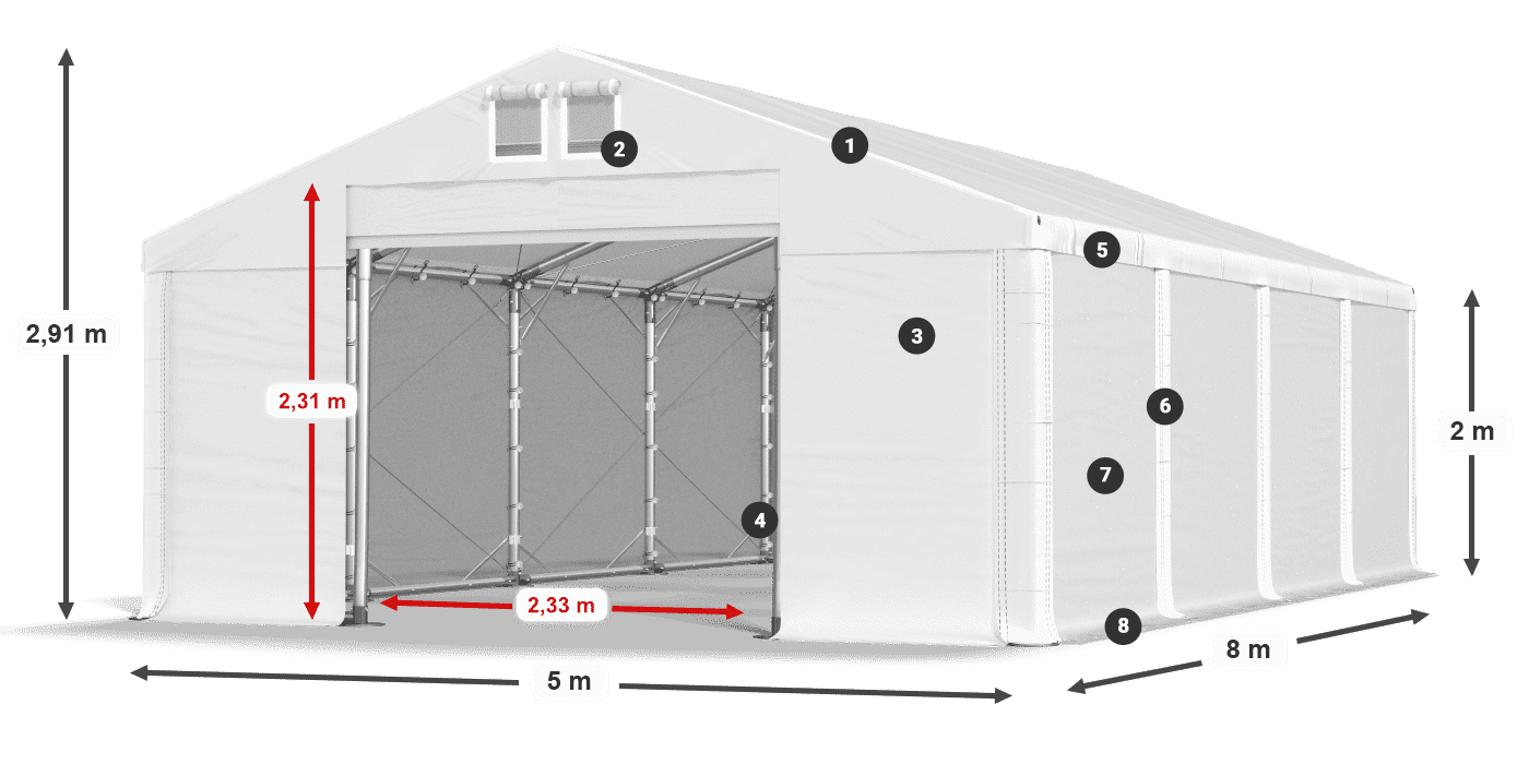 Dach: SD 560 PVC Wände: MS 580 PVC Legende 2m