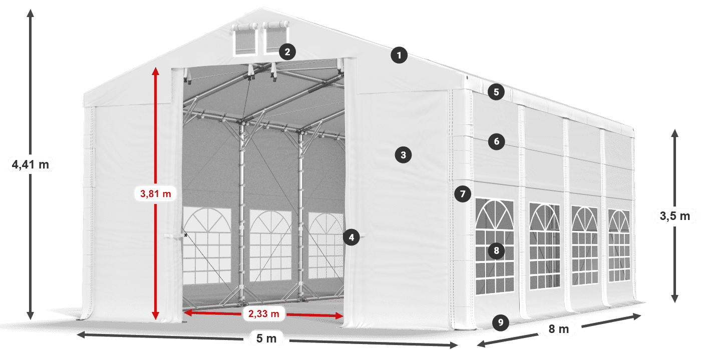 Dach: FR 620 PVC Wände: SD 500 PVC 3,5 m Legende