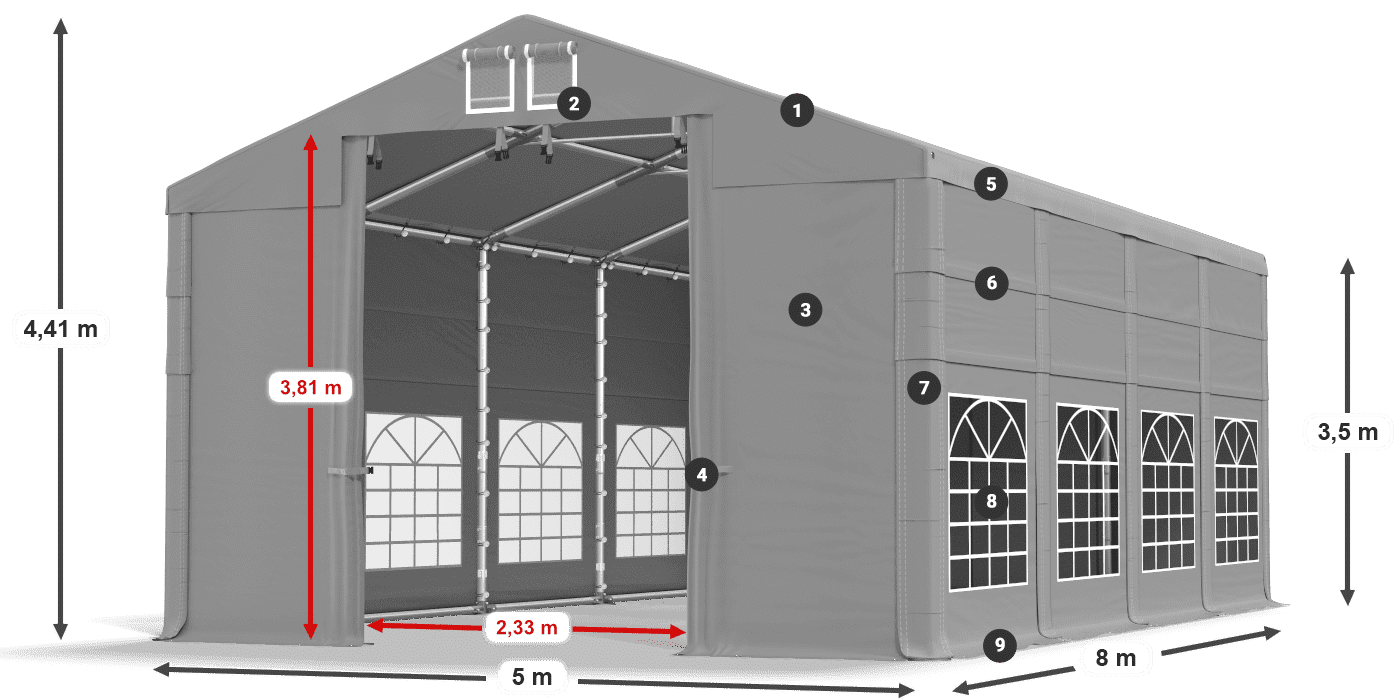 Dach: FR 620 PVC Wände: SD 500 PVC 3,5 m Legende