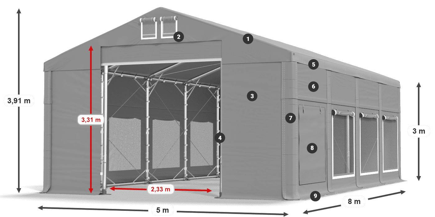 Dach: FR 620 PVC Wände: SD 500 PVC 3m Legende