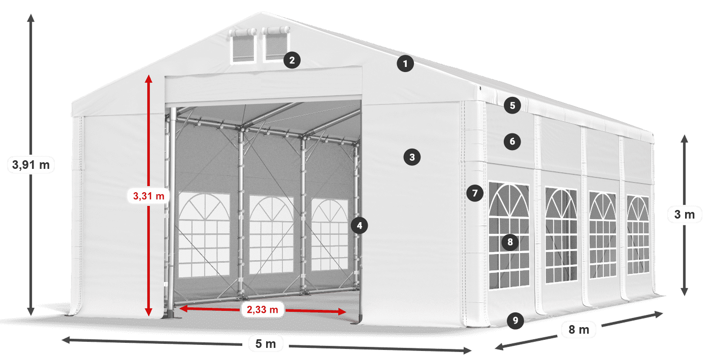 Dach: MS 580 PVC Wände: FR 620 PVC 3m Legende
