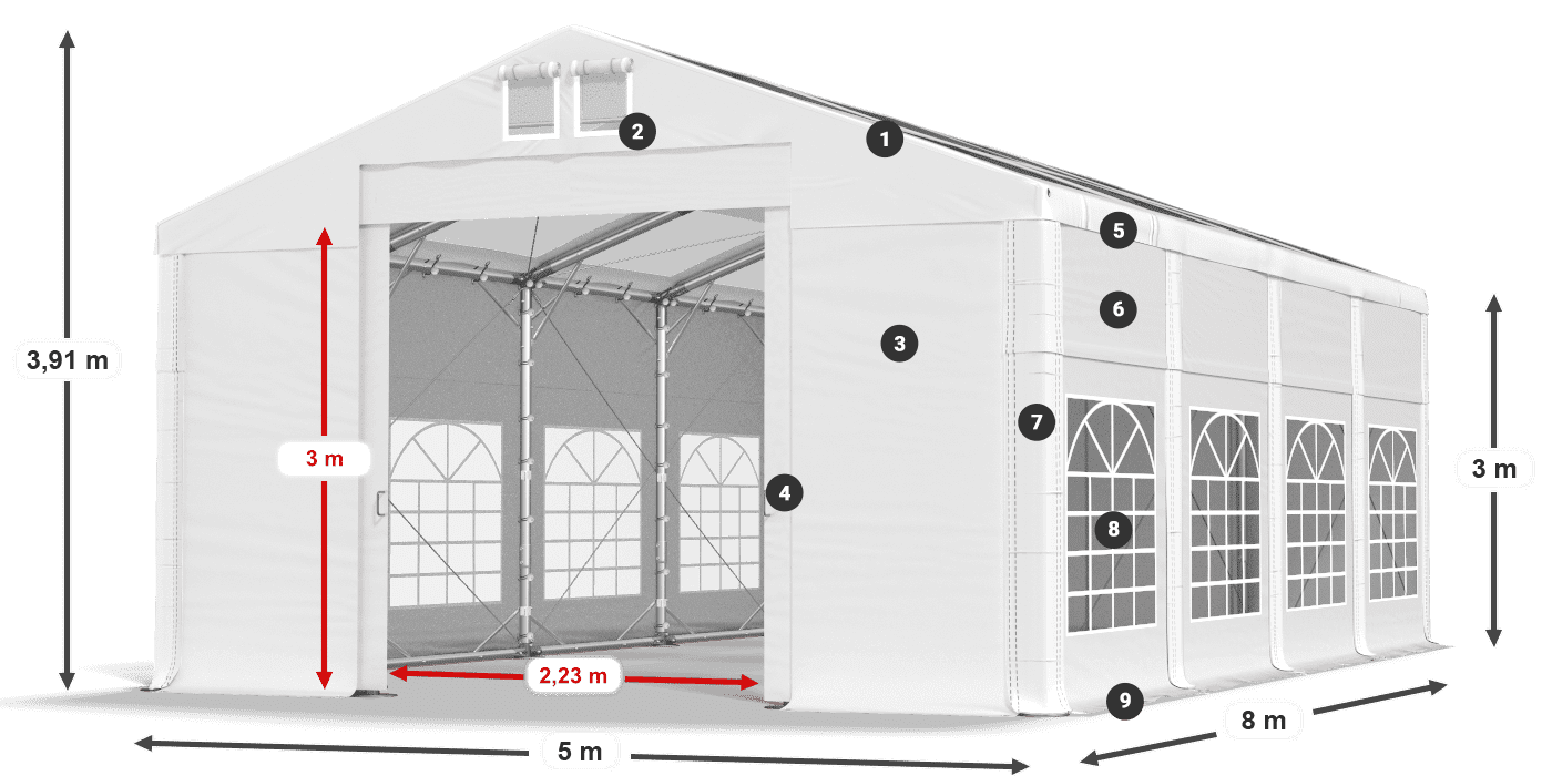 Dach: MS T 580 PVC Wände: FR 620 PVC 3m Legende