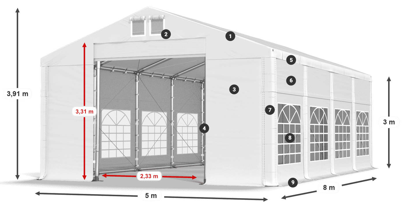 Dach: MS 580 PVC Wände: FR 620 PVC 3m Legende