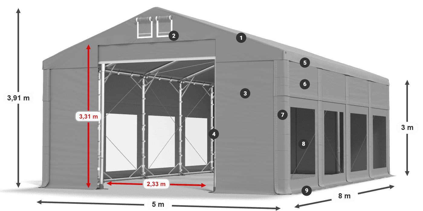 Dach: MS 580 PVC Wände: MS 580 PVC 3m Legende