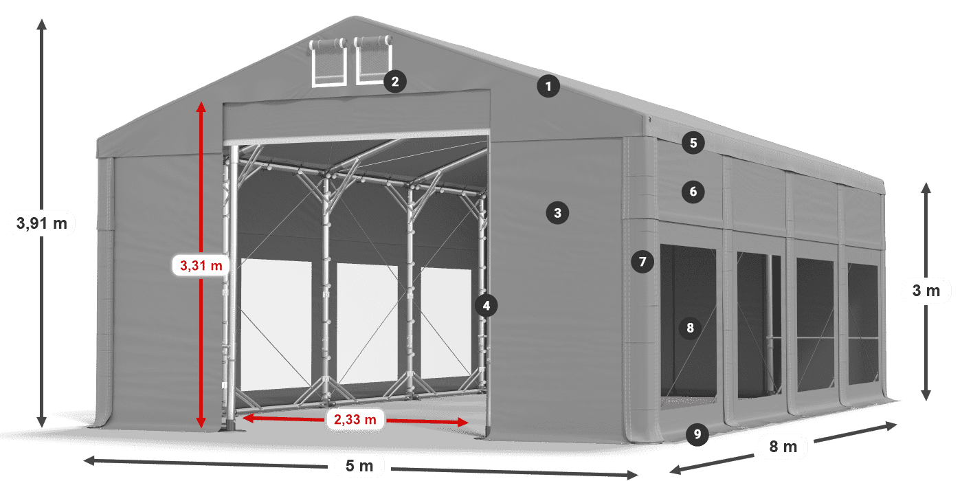 Dach: MS 580 PVC Wände: MS 580 PVC 3m Legende