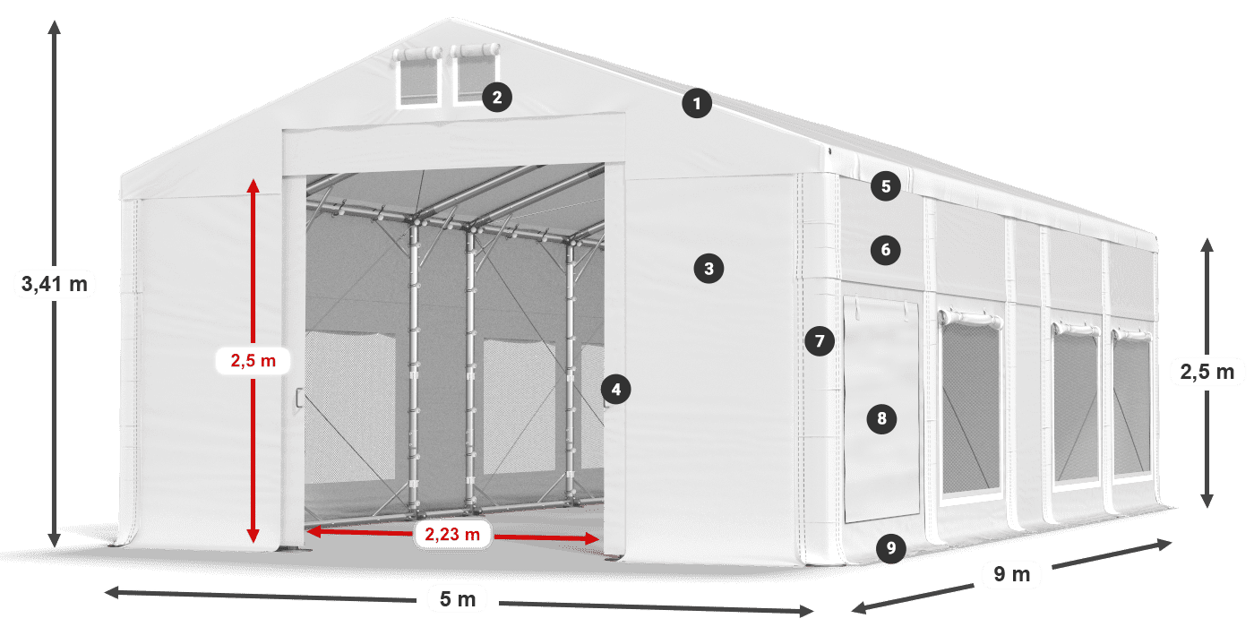 Dach: FR 620 PVC Wände: SD 500 PVC 2,5 m Legende