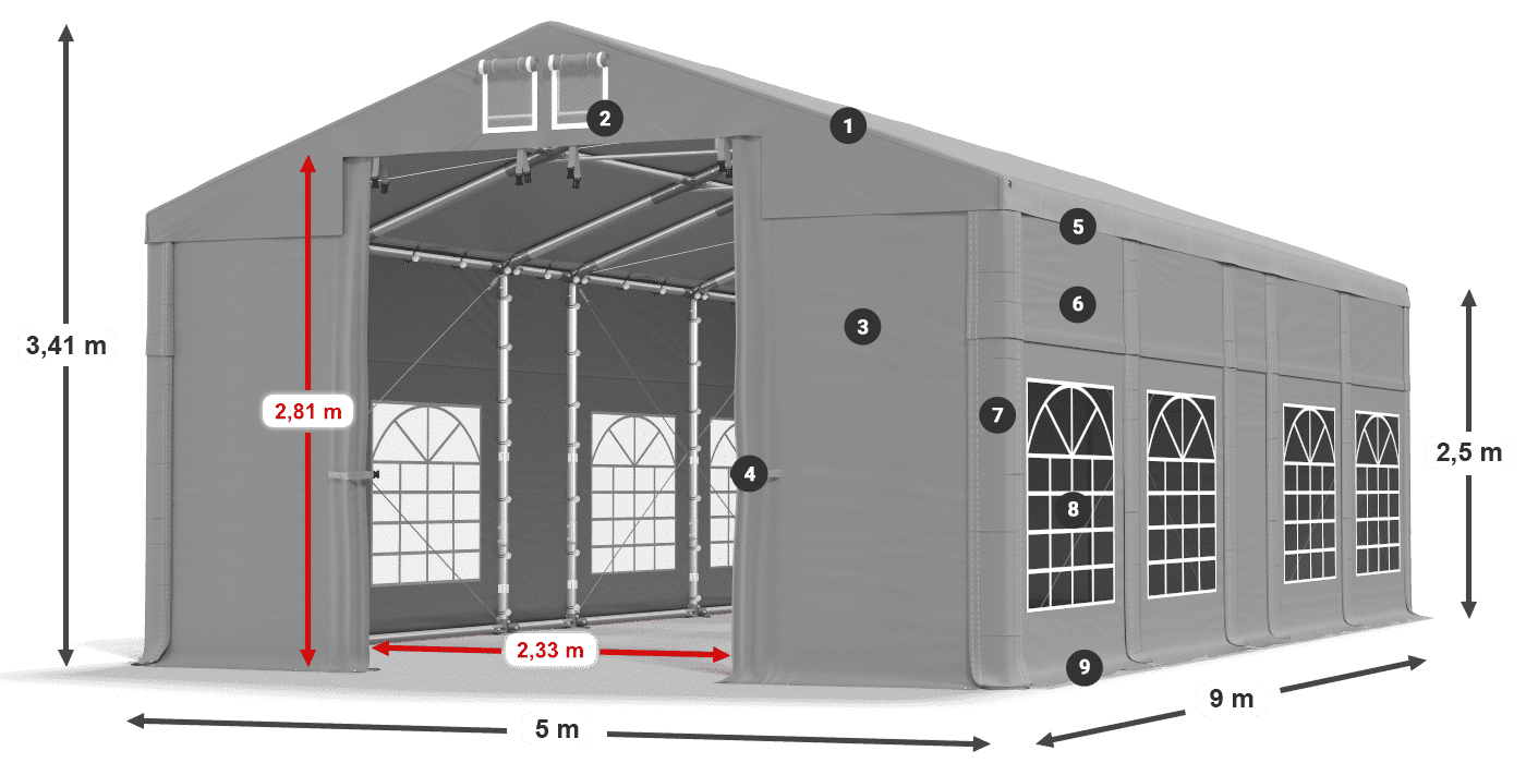 Dach: FR 620 PVC Wände: SD 500 PVC 2,5 m Legende