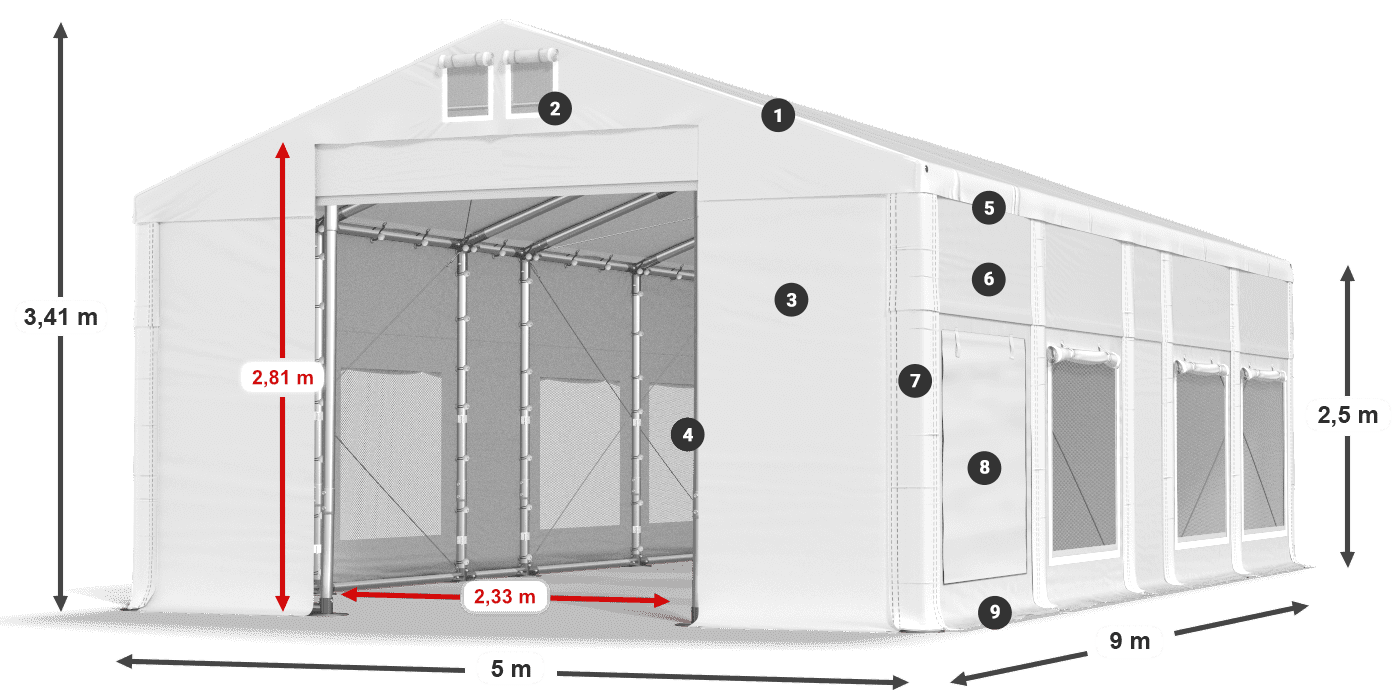 Dach: FR 620 PVC Wände: SD 500 PVC 2,5 m Legende
