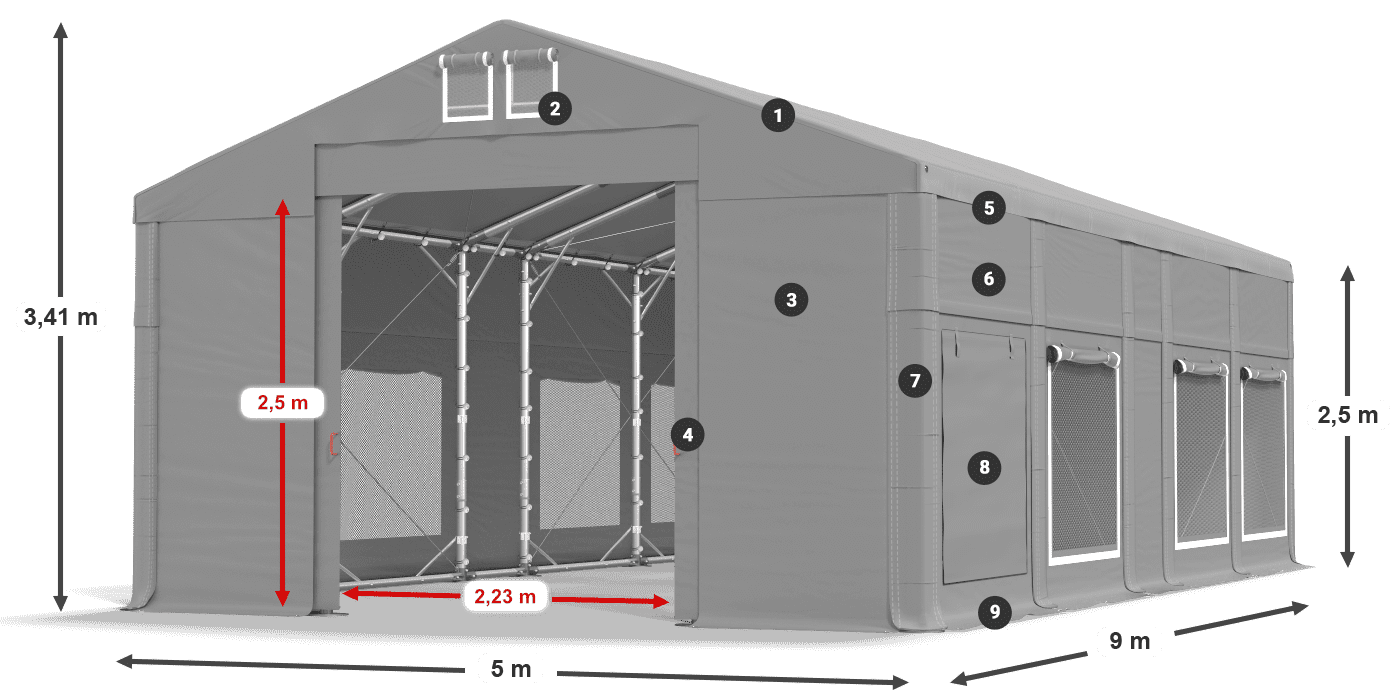 Dach: MS 580 PVC Wände: SD M 500 PVC 2,5 m Legende