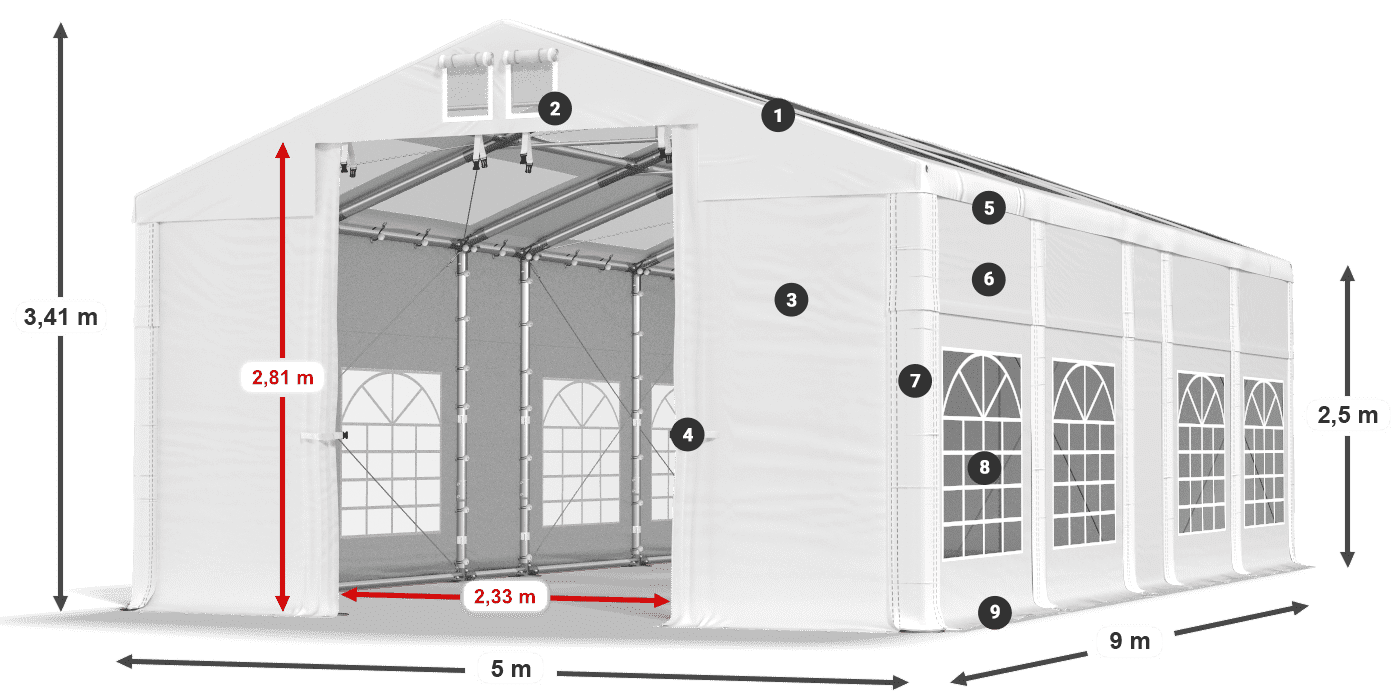 Dach: MS 580 PVC Wände: SD 500 PVC 2,5 m Legende