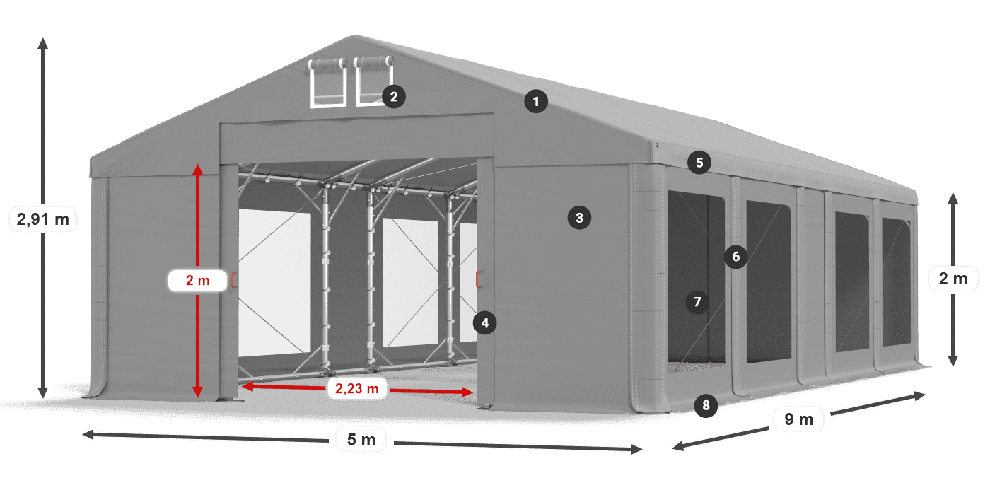 Dach: FR 620 PVC Wände: MS 580 PVC 2m Legende