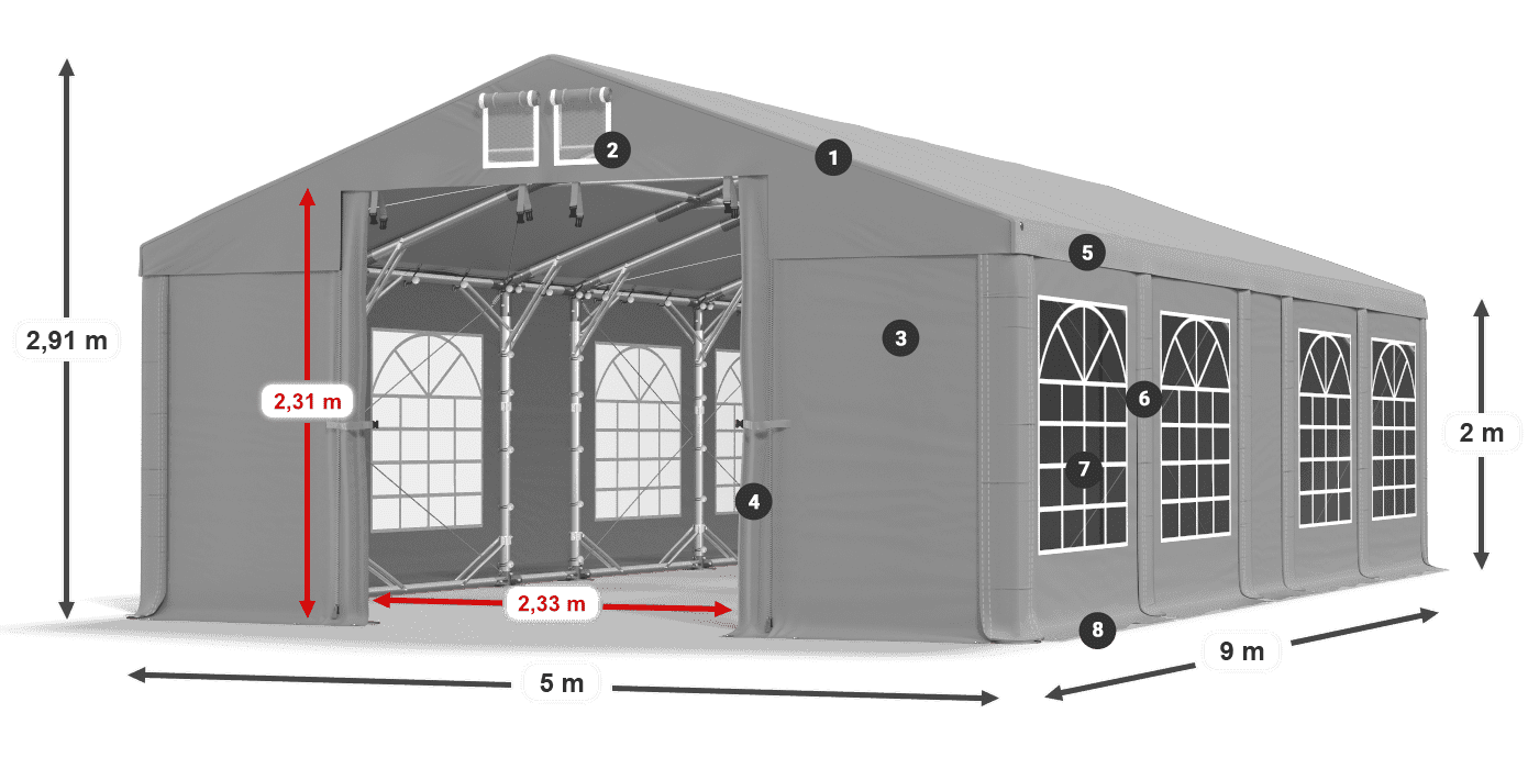 Dach: FR 620 PVC Wände: SD 500 PVC 2m Legende